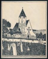 cca 1908 Kós Károly (1883-1977): Zebegény. Fametszet, papír, jelzett a dúcon, kartonra kasírozva, 21x16 cm