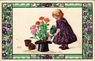 1917 Children art postcard. B.K.W.I. 587-1. s: August Patek (vágott / cut)