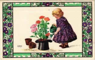 Children art postcard. B.K.W.I. 587-1. s: August Patek