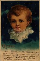 1899 Gruss / Children art postcard, head. litho (EK)