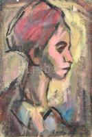 Szilády Margit (1908-?): Női portré. Olaj, vászon, jelzett, vakkeret nélkül, szélein kissé sérült, 42×28 cm