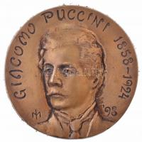 Marosits István (1943-) 1998. Giacomo Puccini 1858-1924 Br emlékplakett vékony bőr talapzaton (130mm) T:1-