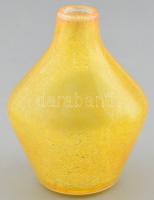 Sárga karcagi kraklé / fátyol üveg váza. Formába öntött, hibátlan, m: 12,5 cm