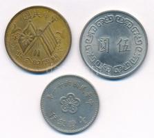 Kínai Köztársaság 1912. 10c sárgaréz + Tajvan 1972. 1$ Cu-Ni + 1974. 5$ Cu-Ni "Csang Kaj-Sek&qu...