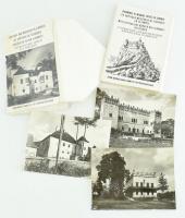 cca 1960-1980 Szlovákia középkori várairól készült metszetek + Szlovákia kastélyai és villái, 2 db mappa összesen 46 db feliratozott fekete-fehér fotóval, négynyelvű kísérőfüzettel, az egyik sérült, 18x12,5 cm