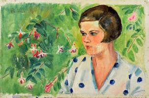 Mannheim Róza (1880-1965): Bubifrizurás hölgy portréja. Olaj, vászon, jelzett, vakkeret nélkül, apró festék hiányokkal, 42×63 cm