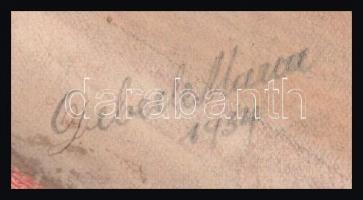 Olvashatatlan jelzéssel: Lányka portréja, 1934. Akvarell, kollázs, papír, lap széle sérült, 38×25 cm