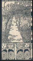 cca 1908 Kozma Lajos (1884-1948): Út, illusztráció, klisé, papír kartonra kasírozva, jelzett a dúcon, 12x6 cm