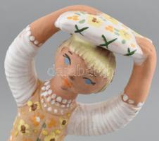 Bokros Júlia (1931- ): Lányka. Színes mázakkal festett kerámia, jelzett, kopásnyomokkal, m: 27,5 cm