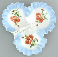 Pipacsos kínálótál, kézzel festett porcelán, jelzés nélkül, erősen kopott, d: 30cm