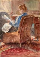 Ócsvár Rezső (1877-1968): Vasárnap délután, 1909. Akvarell, karton, jelzett, bal alsó sarkában kissé sérült, 42,5×30 cm