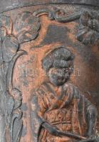 Lakkozott ón Ghésa jelenetes pohár, kopott, karcos, m: 9cm