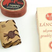 Régi dobozok gyűjteménye: púderes, cukorkás, dohányos papír és fém dobozok mini zseblámpa, stb