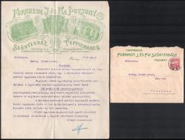 1915 Pozsony, Fornheim J. és Fia Szőnyegház fejléces levélpapírjára írt levél, borítékkal