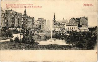 1907 Budapest I. Budai részlet az Erzsébet hídfőnél, Döbrentei tér, Rácz fürdő, Keller Ignácz tabáni sör és borcsarnoka. Divald Károly 370-1907. (fl)