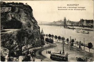 Budapest XI. Duna részlet a Gellérthegyi barlanggal, villamos (EK)
