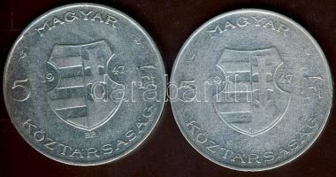 1947. 5Ft Ag (2x) T:2/3+