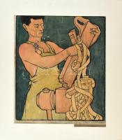 Márton Ferenc (1884-1940): Jelige: Góbé. Akvarell, tus, papír, jelzett, sérült, paszpartuban, 45x39 cm