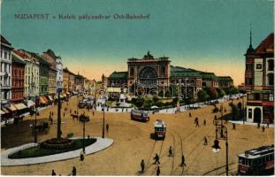 1917 Budapest VII. Keleti pályaudvar, vasútállomás, Baross szobor, villamosok