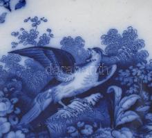 3db Villeroy Boch tányér, mázalatt kékkel matricátott fajansz, jelzett, kopott, mázrepedésekkel, d: ...