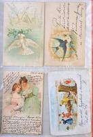 70 db művészeti és üdvözlőlap néhány városképpel berakóban