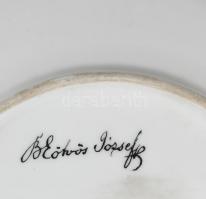 Süteményes tányér, kézzel festett porcelán, hátoldalán jelzés: B. Eötvös József, mázrepedésekkel, ko...