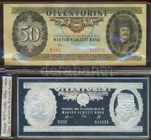 1989. 50Ft-os bankjegy Ag imitációja 7oz/217,73g T:PP hozzá 1983. 50Ft T:I Egyben, eredeti vákumcsomagolásban, beforrasztott tanúsítvánnyal! RR!! Csak 500db!