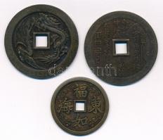 Kína DN 3xklf kétoldalas, pénzérmét utánzó Br zseton (2db 48mm, 1db 38mm) T:2,2- China ND 3xdiff two-sided Br token fashioned after a coin (2pcs 48mm, 1pc 38mm) C:XF,VF