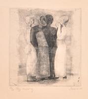Barczi Pál (1933-2003): Négy asszony, 1968. Rézkarc, papír, jelzett, számozott (27/50), lap széle foltos, 20×18,5 cm