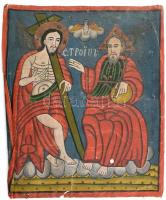 Jelzés nélkül: Ortodox vallási kép. Olaj, vászon. XX. sz. eleje. Vakkeret nélkül. Sérült, foltos. 63×53 cm.