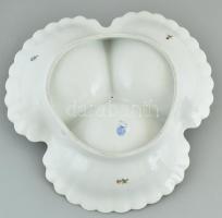 Herendi Viktória mintás hármas kínálótál, szív alakú fogóval. Kézzel festett porcelán, kopott, jelze...