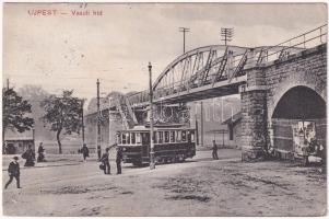 1914 Budapest IV. Újpest, vasúti híd, villamos (EK)