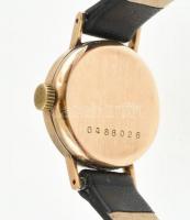 Arany (Au/14k) Nivrel női karóra, mechanikus szerkezettel, kopott, működik, jelzett, bőr szíjjal, br...