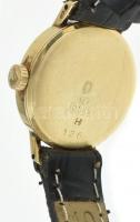 Arany (Au/14k) Roamer női karóra, mechanikus szerkezettel, kopott, jelzett, működik, bőr szíjjal, br...