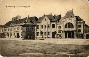 1918 Keszthely, Andrássy tér, Posta és távirda hivatal, Uránia színház, mozi (fa)