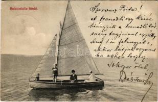 1911 Balatonlelle-fürdő, vitorlás csónak. Wollák József utódai kiadása (EK)