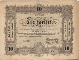 1848. 10Ft "Kossuth-bankó" T:III+