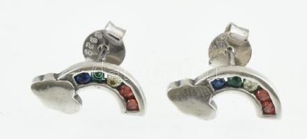 Ezüst(Ag) szivárványos fülbevalópár, jelzett, h: 1,5 cm, bruttó: 1,53 g
