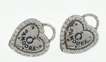 Ezüst(Ag) szív alakú fülbevalópár, Pandora jelzéssel, d: 1,2 cm, bruttó: 1,97 g