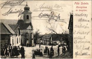 1907 Pilisszántó, községháza, templom. Stern Jakab kiadása (EK)