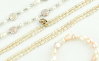 3 db tenyésztett gyöngy ékszer (karkötő, 2 db nyaklánc)
