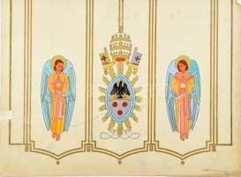 Börtsök László (?-?): XI. Pius pápa címere, 1930-40 körül. Tempera, papír. Jelzett. Sérült, javított. 46x63,5 cm.