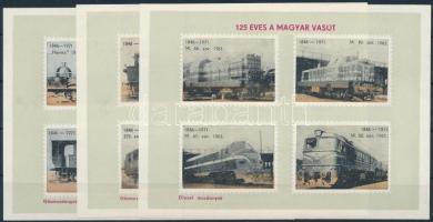 1971 125 éves a Magyar Vasút 3 db 4é levélzáró blokk (12 klf mozdonytípussal)