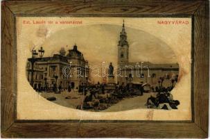Nagyvárad, Oradea; Szent László tér, városháza, piac, templom / market, church, town hall (r)