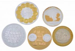 5xklf modern emlékérem-tétel, benne Németország 2013. Szászország kétoldalas multicolor emlékérem (40mm) + 2002. Euro kétoldalas fém emlékérem (40mm) T:1,1-