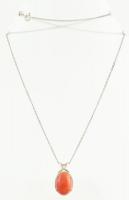 Ezüst(Ag) ékszerszett, nyaklánc (majdnem a kapocsnál egy csomóval) medállal, fülbevalópár és gyűrű, ...