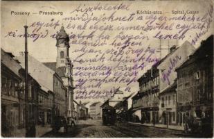 1916 Pozsony, Pressburg, Bratislava; Kórház utca, villamos / Spital Gasse / street, tram (EK)