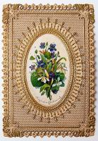 cca 1900 Litho és csipke üdvözlőkártya / Litho and lace greeting card 7x10 cm