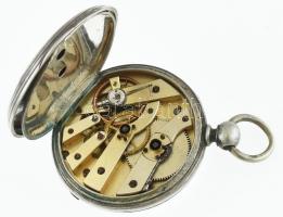 Ezüst(Ag) zsebóra, jelzett, kulcs nélkül, d: 4,5 cm, bruttó: 76,6 g