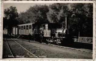 1943 Buziásfürdő, Baile Buzias; fürdőzők vonata, gőzmozdony / trenul bailor / spa's locomotive, train. photo (EK)